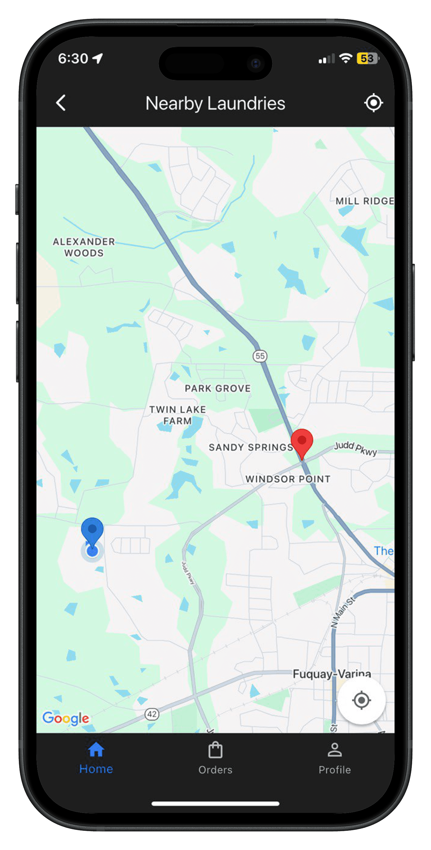Washzi laundries on map
