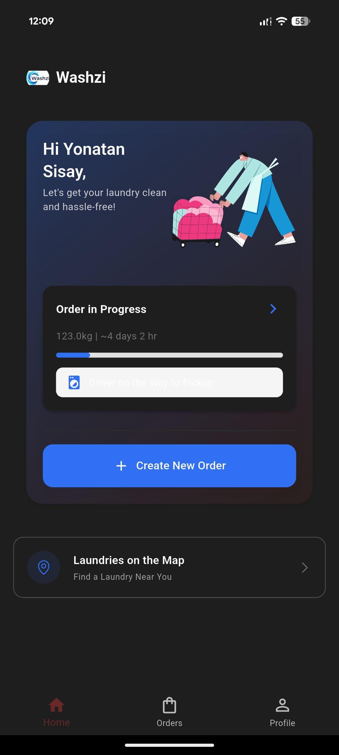 Washzi mobile app interface